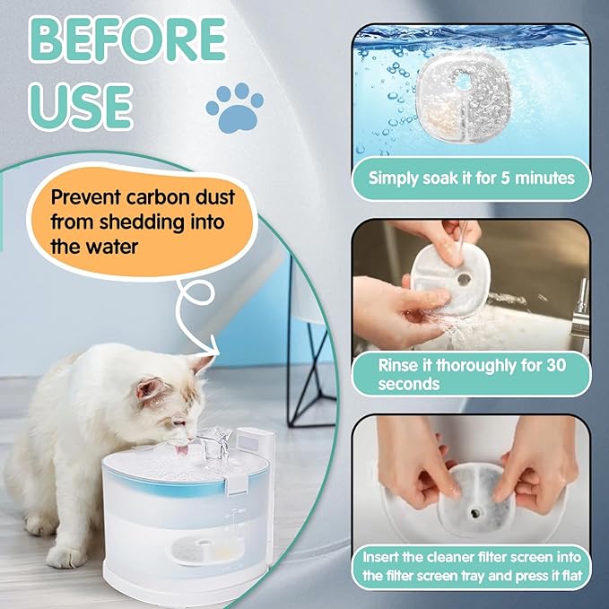 12 Packs Cat Water Fountain Filter Replacements Compatible with E1/E1+ Cat Fountain (2L/67oz), Triple Filtration System Pet Water Dispenser Filter