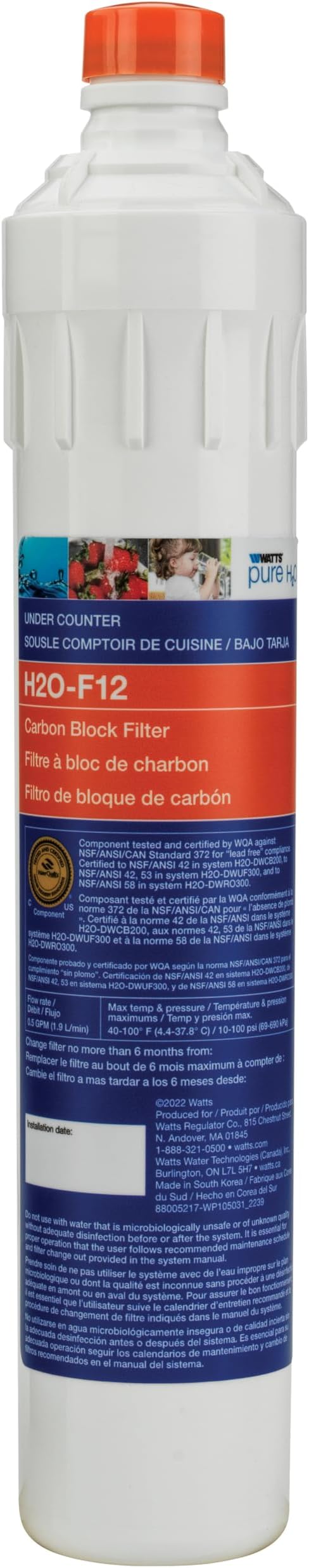 Watts Pure H2O Carbon Block Replacement Filter for Under Sink