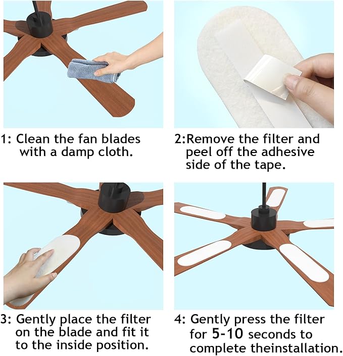 Ceiling Fan Filters for Blades Easy-Stick Strong Fixity Activated Coconut Carbon Fan Filter for Ceiling Fan, Universal Fan Blade Air Fresh Purifier Cat Litter Box Filter, White (White-10pcs)