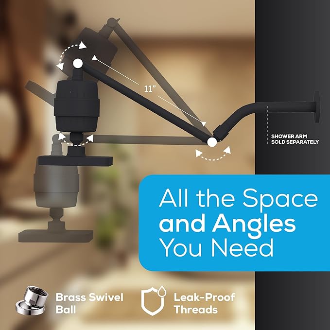 SparkPod 6" High Pressure Rain Shower Head with 23 Stage Filter Capsule & 11 Inch Adjustable Shower Arm Extension - Shower Filter Reduces Chlorine for Smoother Hair & Skin (Square, Black Matte)