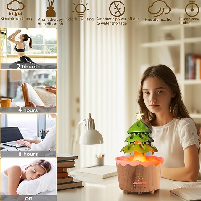 Aromatherapy Humidifier for Relaxation, Raindrop Humidifiers,Aromatherapy Diffuser with 7 LED Color Changing Lights and Auto-Off, Air humidifier Suitable for Home, Office