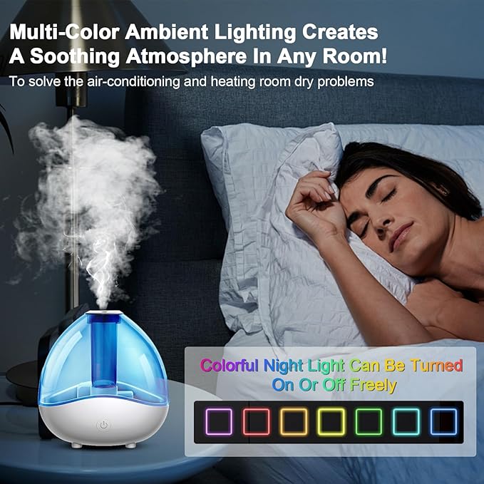 Petyoung Ultrasonic Mist Humidifier with Night Light, Quiet Auto Shut- Off Air Humidifiers for Bedroom, Desk Humidifiers Essential Oil Diffuser with Removable 1.5L Water Tank