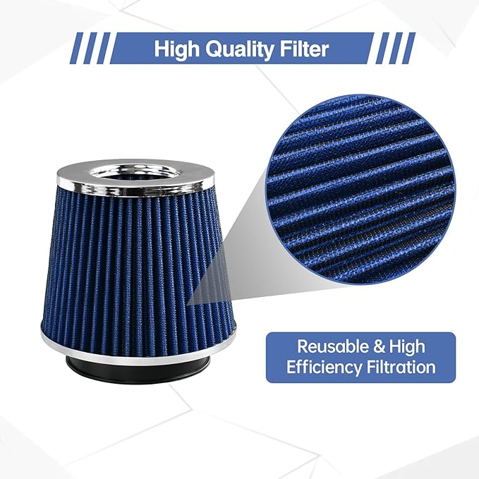 Universal Clamp On Air Intake Filter fits 3 In /3.5 In /4 In Three Different Size, Cone Air Intake Filter（Blue）