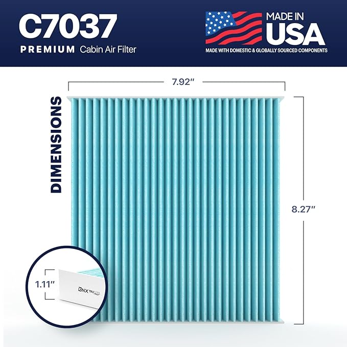 BNX TruFilter C7037 Cabin Air Filter, HEPA 99.97%, MADE IN USA, Compatible With Acura: RDX; Honda: Accord, Civic, Clarity, CR-V, CR-Z, Fit, HR-V, Insight, Odyssey