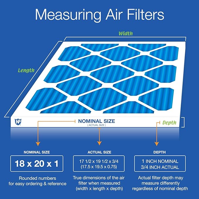 Nordic Pure 18x20x1 (17 1/2 x 19 1/2 x 3/4) Pleated Air Filters MERV 7 Plus Carbon 6 Pack