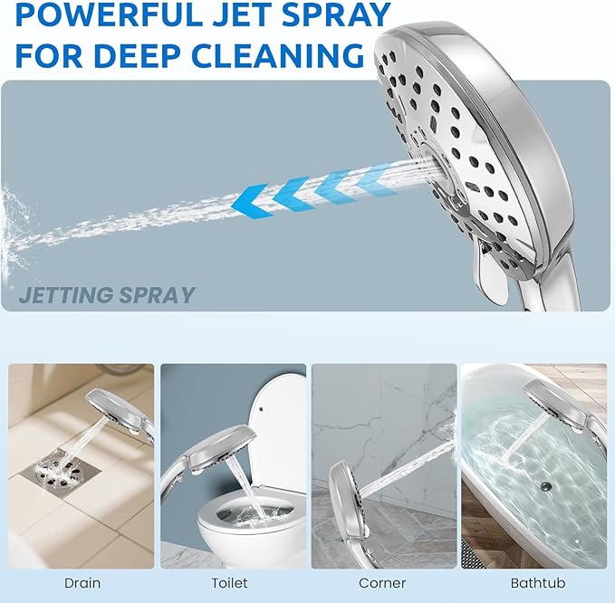 8" Dual Shower Head Combo, Rainfall Shower Head with Handheld, 6 Spray Settings Angle Adjustable Handheld Shower Head with Pause, Height Adjustable, Chrome Silver