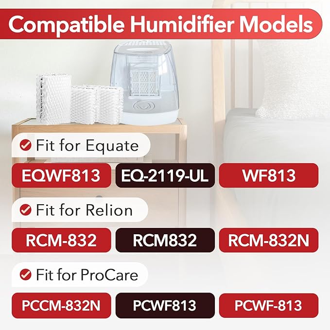 12-Pack WF813 Humidifier Replacement Filters, Fit for Equate EQWF813 Relion RCM-832/RCM-832N ProCare PCCM-832N, Cool Mist Humidifiers