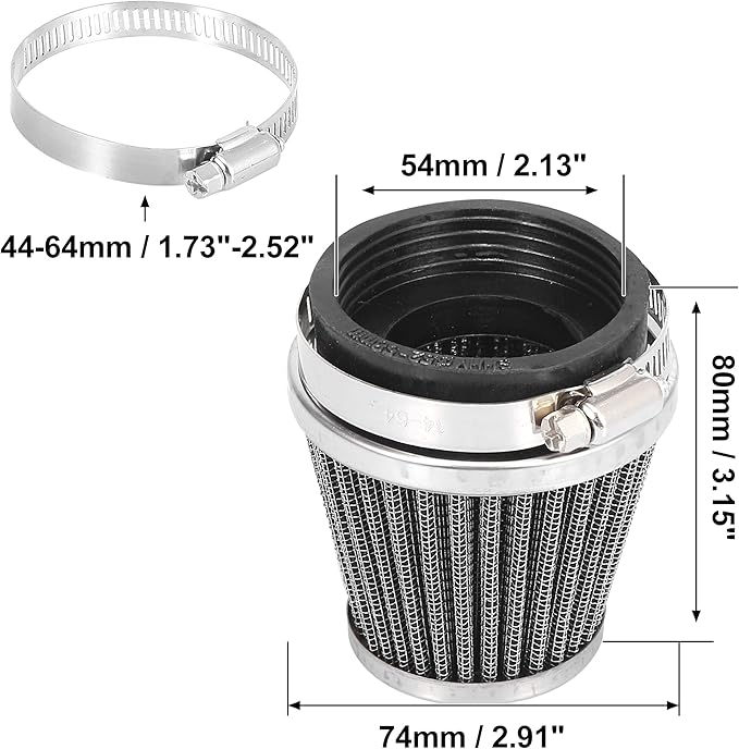 Motoforti 4pcs Universal 54mm Air Filter Cleaner Round Tapered Replacement for Motorcycle Black