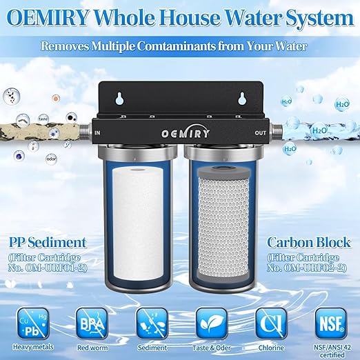 Whole House Water Filter, Stainless Steel Filter Housing, 2-Stage 10"x4.5" Sediment Carbon Filter Pre-Filtration System for Well or City Water, 1" or 3/4" NPT Port, 2 Filters