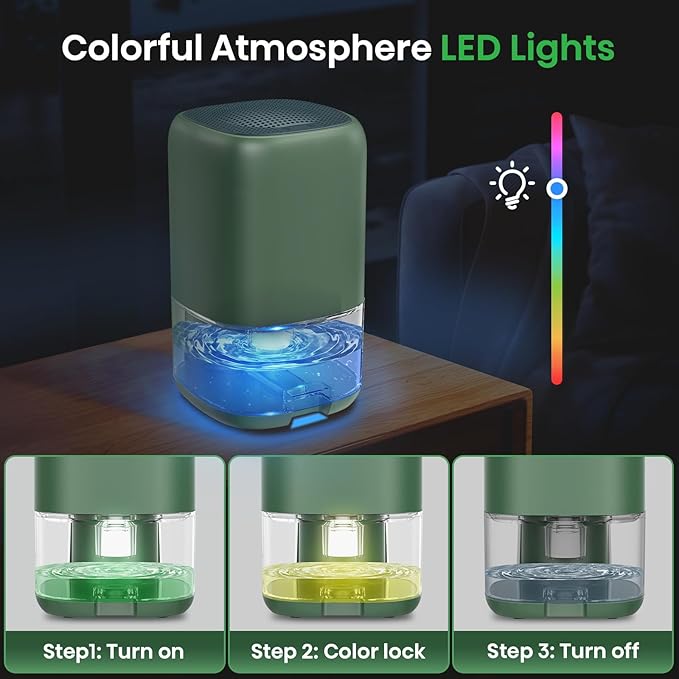 Dehumidifier,30 OZ Small Quiet Dehumidifiers with Auto Shut Off for Home, Portable Dehumidifiers for Bedroom, Bathroom, RV, Closet, Mini Dehumidifier with Colorful LED Lights & Simple Touch Control