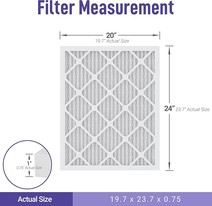 Maycold MERV 13 20x24x1 Air Filter (2-Pack), High-Efficiency Pleated AC & Furnace Filters, Actual Size: 19.70" x 23.70" x 0.75"”, Individually Wrapped in Plastic
