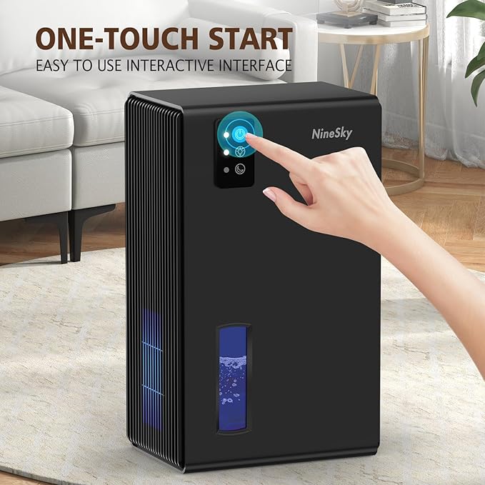 NineSky Dehumidifier for Home, 95 OZ Water Tank, (1000 sq.ft) Dehumidifiers for Bathroom Bedroom Basement with Auto Shut Off,7 Colors LED Light (Black)