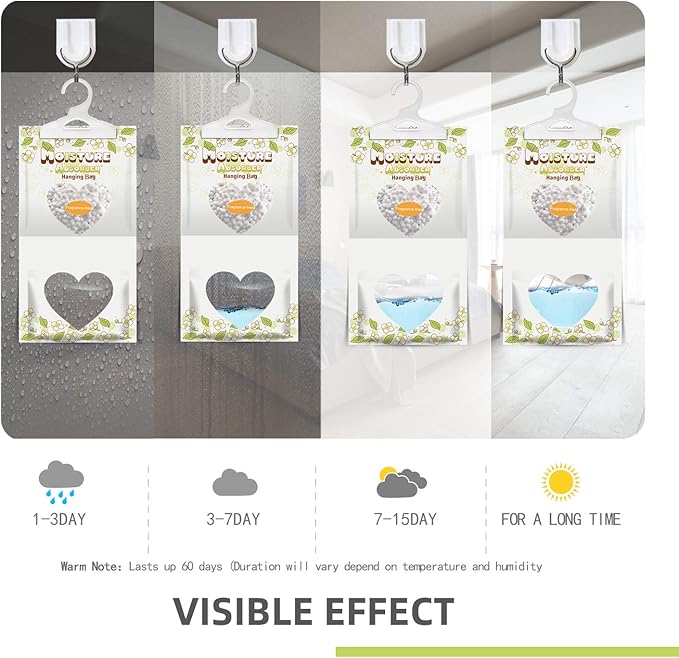 14 Pack Moisture Absorber Hanging Bags,220g/Pack Fagrance Free Moisture Bag,Hanging Closet Dehumidifier Bags for Basement Closet Storeroom