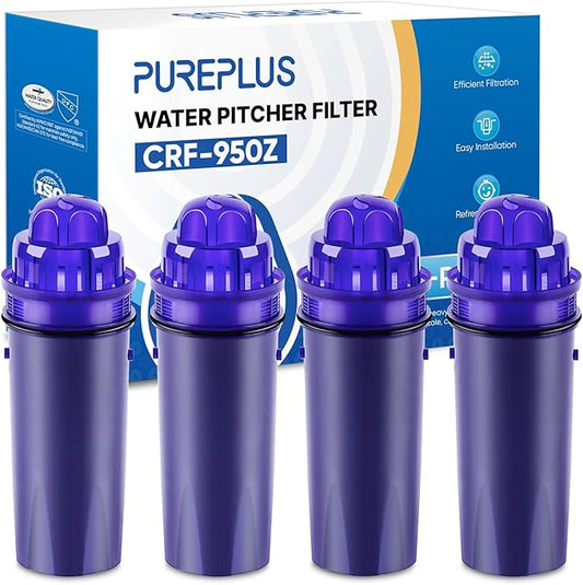 PUREPLUS CRF950Z Pitcher Water Filter Replacement for Pur PPF900Z, PPF951K, PPT700W, CR-1100C, DS-1800Z, CR-6000C, PPT711W, PPT711, PPT710W, PPT111W, PPT111R and All PUR Pitchers and Dispensers, 4PACK