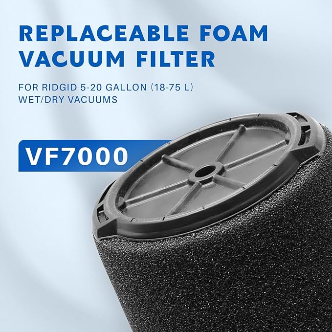 VF7000 Filter Replacement for Ridgid Shop Vac 5-20 Gallon Wet/Dry Vacuums Rigid Vacuum Filters with Enhanced Filtration Technology 1-Pack Premium Filter (2025 Upgrade)