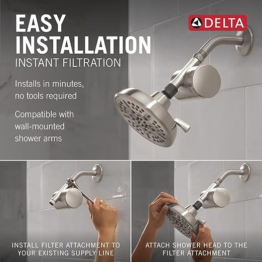 Delta Faucet Clarifi Standard Shower Filter Attachment Satin Nickel with Additional Filter Cartridge