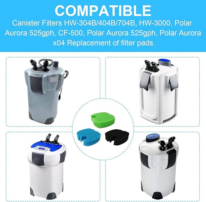 9-Piece Aquarium Filter Pads Replacement bio Sponge Compatible with SUNSUN HW-304B, HW-404B, HW-704B, HW-3000, and CF500 Filters.