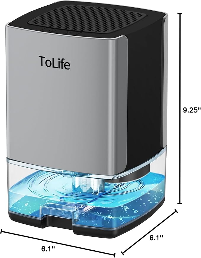 ToLife Dehumidifiers for Home 30 OZ Water Tank with Auto-Off 500 sq.ft Portable Small Dehumidifier for Bathroom Bedroom RV Closet Room 7 Colors LED Light, Black