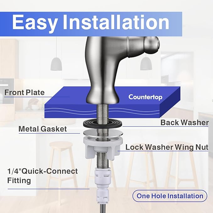 Drinking Water Faucet for Kitchen Sink, Reverse Osmosis Water Filtration Faucet for Bar Sink, Brushed Nickel and Stainless Steel, B08