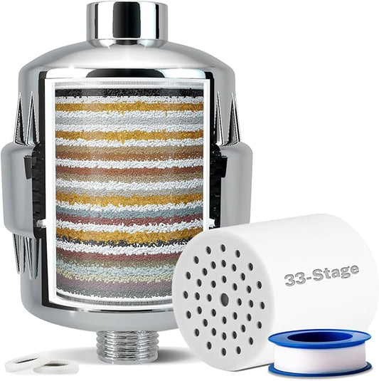 iSpring SF2S 33 Stage Universal Shower Filter with Replaceable Filter, Water Softener Shower Head Filter, Vitamin C for Hard Water, Removes 99% of Chlorine, Hydrogen Sulfide and Heavy Metals