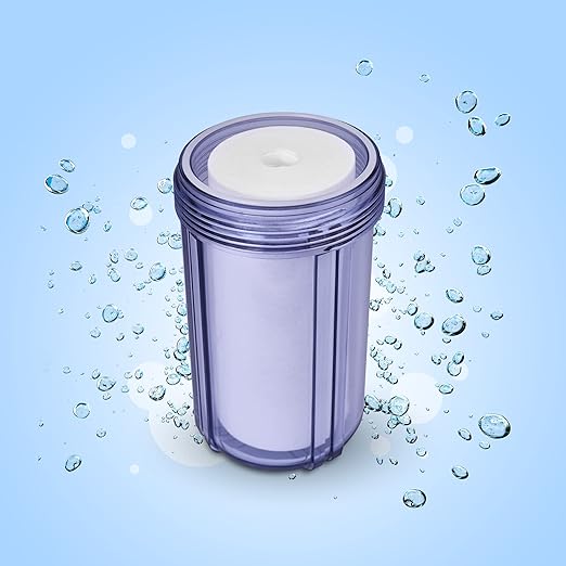 High Capacity 10 x 4.5-Inches Transparent Whole House Water Filter Purifier System with Presser Relief Button, 1” Inlet/Outlet Brass Port & Yearly Supply (4) Polypropylene Sediment Cartridges 5 Micron