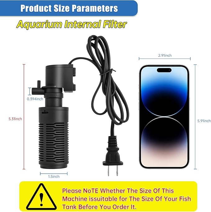 Aquarium Filter for 5-10 Gallon Tank – Ultra Quiet Submersible Filter Pump, 4W Energy Efficient, Adjustable Flow, Easy to Install, for Freshwater Fish and Small Aquariums