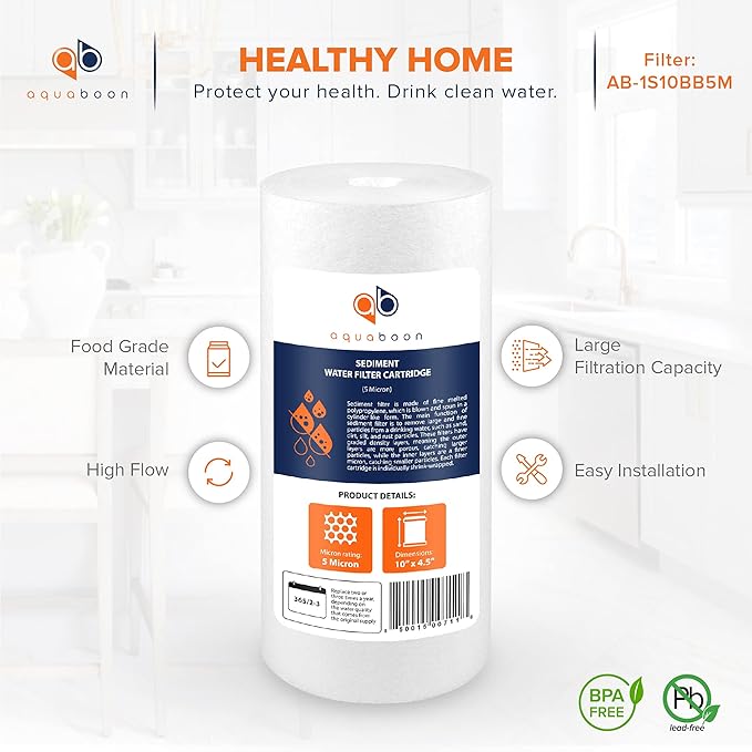 Aquaboon 5 Micron 10 x 4.5 Well Water Sediment Filter Replacement Whole House Water Filter Cartridge Compatible with DGD-5005, WFHD13001B, 20-Pack