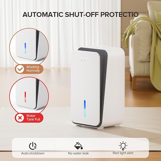 Dehumidifier for Home, 1000 sq.ft Dehumidifier with Auto Shut Off, 7-Color LED Light Built-in Aromatherapy Diffuser, Ultra-Quiet Dehumidifiers for Bedroom, Bathroom, Basement (Deep White)