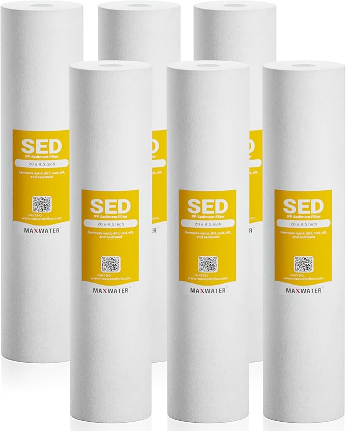 Max Water 1 Micron 20 x 4.5 Sediment Filter 20 inch Whole House BB Water Filteration System Replacement Compatible Cartridge DGD-5005-20, FP25B, AP810-6, FPMB5-20, P5-20, 155358-43, SDC-45-2005