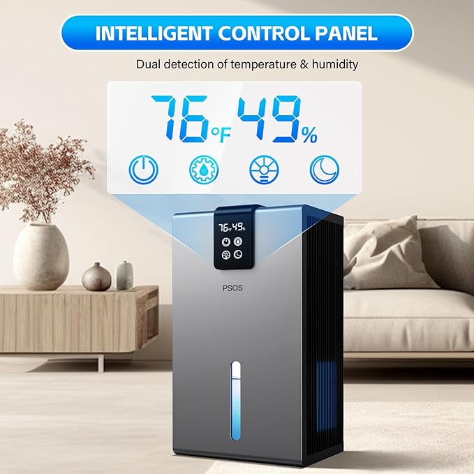 Dehumidifier, Dehumidifiers for Home, 98 OZ Water Tank, (1000 sq.ft) Quiet Dehumidifier for Basement Bedroom Bathroom with Humidity Display, Auto Shut Off, Relaxing 7 Color Ambient Light(Gray)