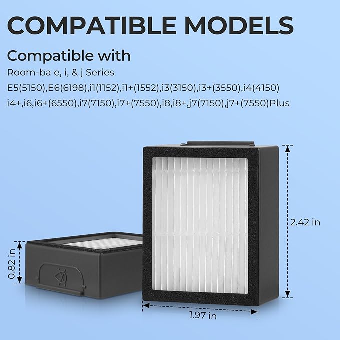 Filter Replacement for Roomba E I & J Series i7 i7+/plus i3 i3+ E5 E6 E7 i4 i6 i6+ i8 i8+ Vacuum Cleaners Parts, 12 Pack 4639161 High Efficiency Filters + 1 Cleaning Brush