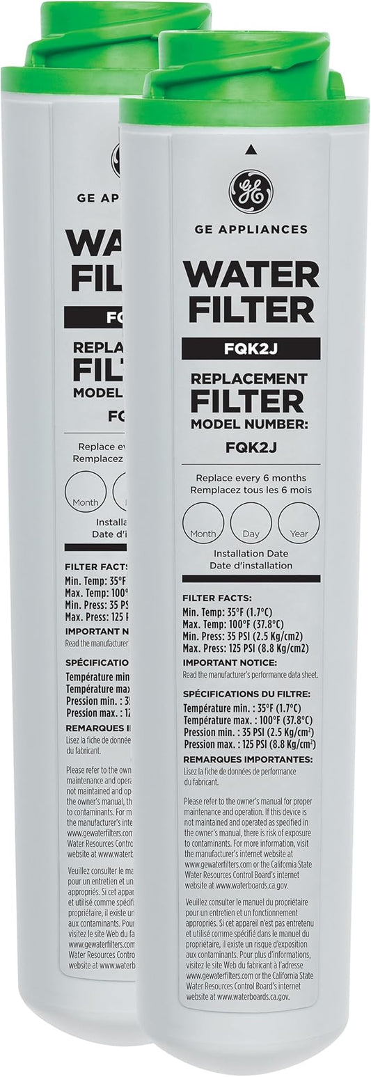 GE Under Sink Water Filter Replacement, Dual Flow, Reduces Sediment, Rust & Other Impurities from Water, Fits GXK255TBN Under Sink Filtration System, Replace Every 6 Months, FQK2J, 2 Filters
