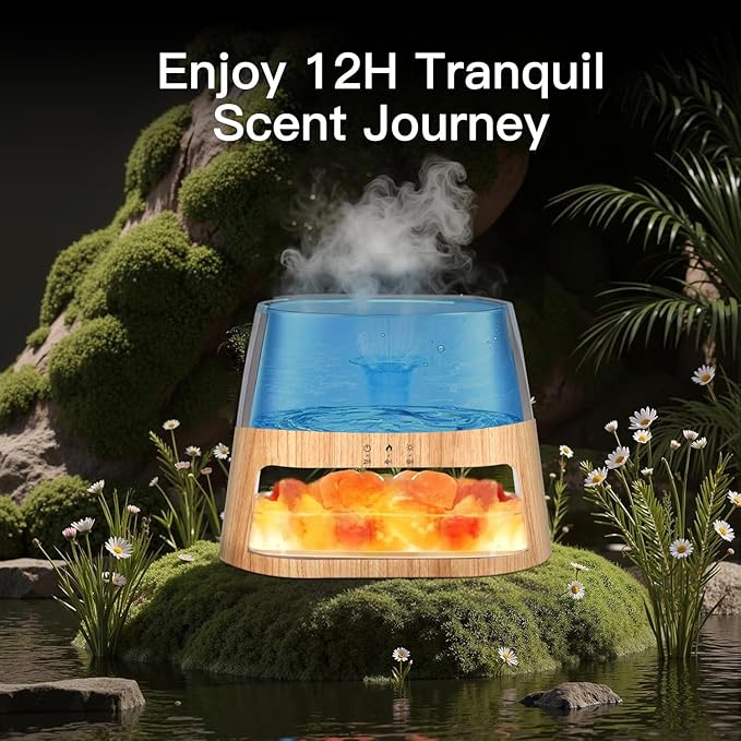 2-in-1 Ultrasonic Essential Oil Diffuser & Himalayan Salt Lamp, Aromatherapy Diffuser Cool Mist Humidifier with Auto Off Function, 100% Pure Himalayan Pink Salt Rock, 260ml (Wooden Grain)