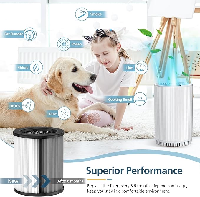 KJ80 Replacement Filter, 3-in-1 KJ80 H13 HEPA Filter High Efficiency Air Purifier Filter Replacement for Druiap KJ80 (NOT for Druiap KJ150 & NOT for Happi KJ80), Compared to part# AF3080, 2 Pack