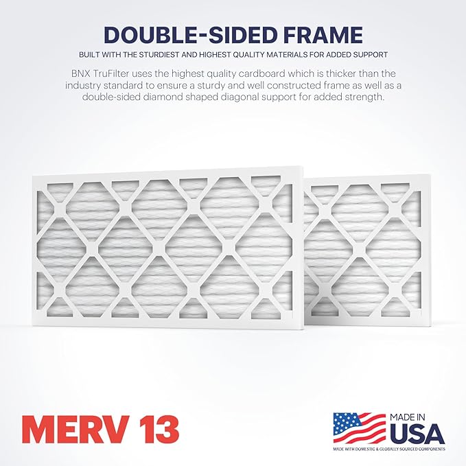 BNX TruFilter 12x30x1 Air Filter MERV 13 (4-Pack) - MADE IN USA - Electrostatic Pleated Air Conditioner HVAC AC Furnace Filters for Allergies, Pollen, Mold, Bacteria, Smoke, Allergen, MPR 1900 FPR 10