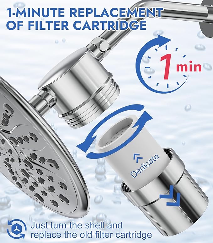 Shower Filter, SR SUN RISE 32 Stage Shower Head Filter for Hard Water Remove Toxic Chemicals,High Output Shower water Softener for Hair Skin (Compact Install, Polished Chrome)