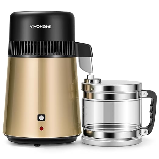 VIVOHOME Water Distiller Countertop 1.1 Gallon/4L 304 Stainless Steel Distilled Water Machine with Smart Switch Purifier Filter for Home Officek, Champagne