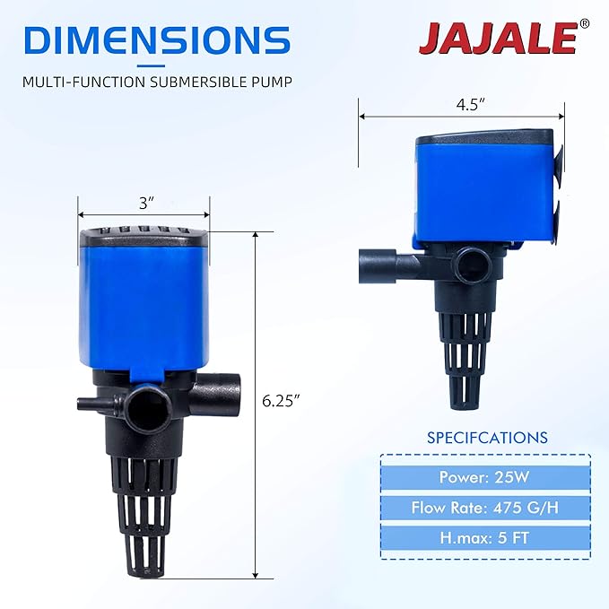 475 GPH Powerhead Submersible Pump - 3 in 1 Aquarium Fish Tank Pump with Oxygenation, Filtration & Water Cycling, 5 ft max lift, 25W - 3 Pack