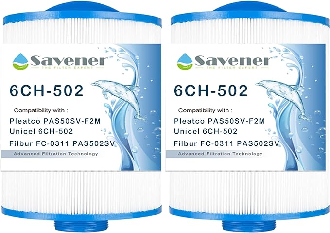 PAS50SV-F2M Replaces Artesian Spa Filter,Compatible with Unicel 6CH-502, Filbur FC-0311，PAS502SV, PAS502SV-M, PAS50, Master Deluxe M60506, Excel XLS-604 Hot Tub Filter. 2 Pack