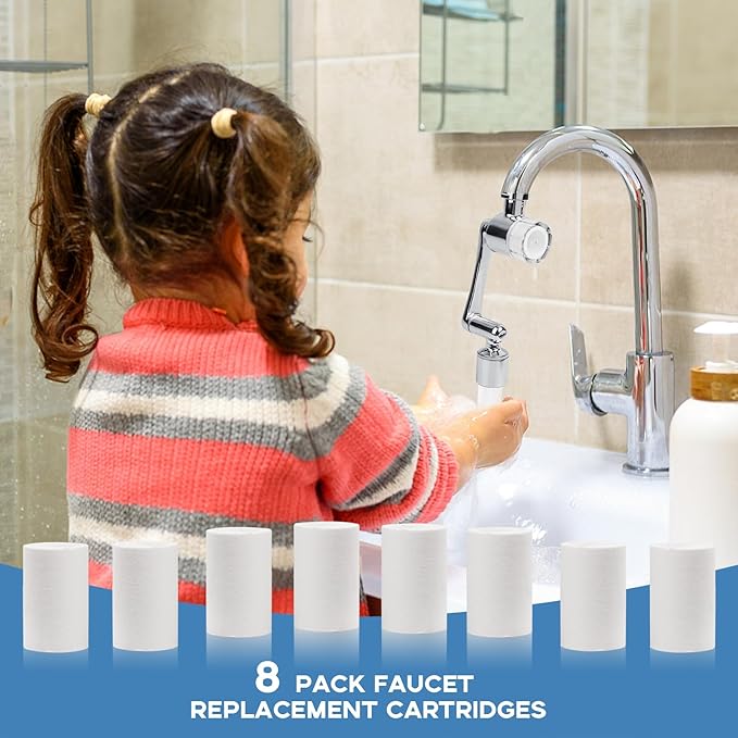 8 Pcs Faucet Filter Purifier Replacement for Kitchen Sink/Bathroom Sink PP Cotton for Faucet Extender Strong Filter Improve Water Conditions Removes Chlorine Fluoride Heavy Metal