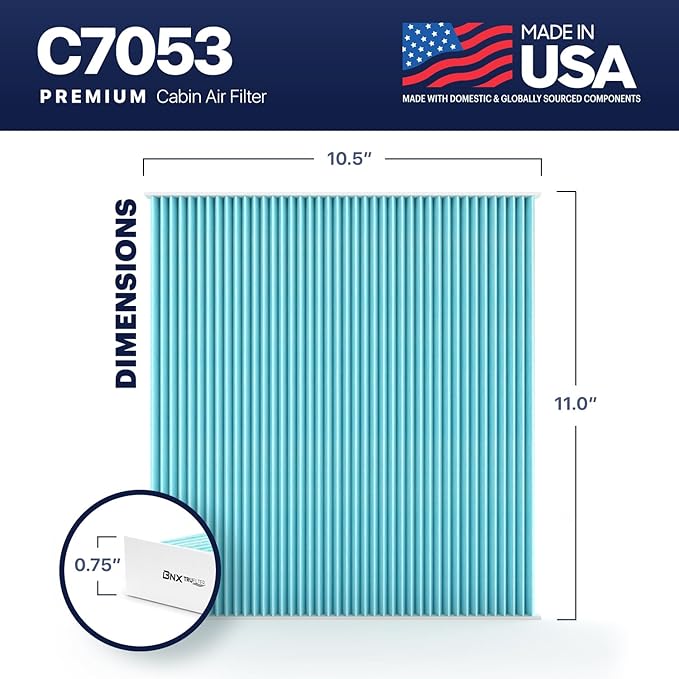 BNX TruFilter C7053 Cabin Air Filter, HEPA 99.97%, MADE IN USA, Compatible With Nissan: Altima 2007-2012, 2009-2014 Maxima, 2009-2014 Murano, 2011-2017