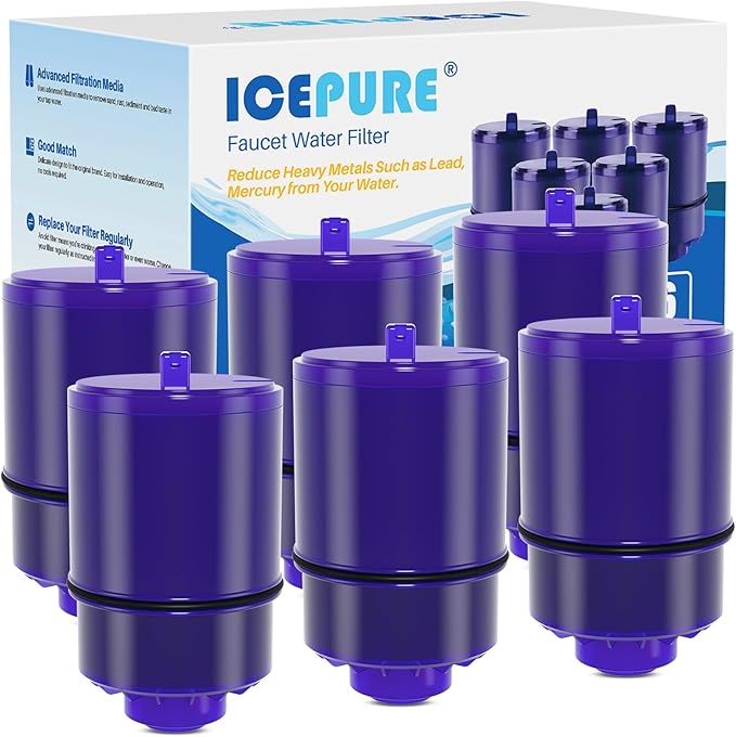 ICEPURE Heavy Metal Reduction Faucet Filter Replacement for Pur® Plus RF9999®, All PUR Faucet Filtration Systems, Removes Lead, Mercury, Chlorine, Fits FM-2500V, FM-3700, Advanced Faucet Mounts, 6PACK