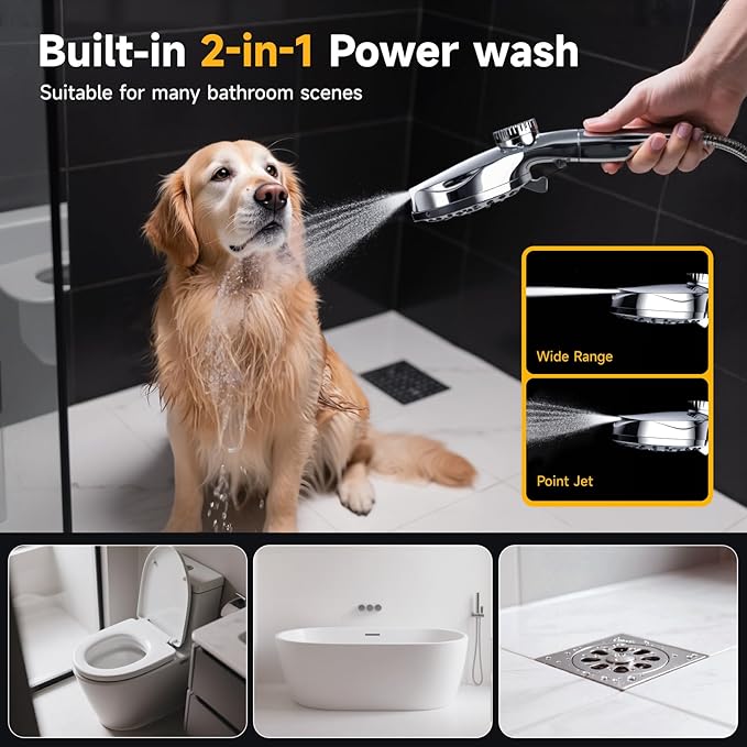 Dual Filtered Shower Head with Magnetic Handheld - 8'' Square Rain Shower Head High Pressure with Handheld Combo, 8+2-Spray Magnetic Detachable Showerhead with Power Jets, Chrome