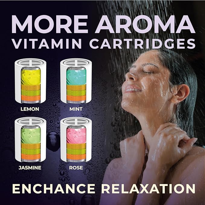 AquaHomeGroup Vitamin C + E + A Shower Filter Replacement Cartridge with Aroma Granules (Lavender) - Removes Chlorine, Supports Skin & Hair Health - Compatible with Similar 15 20 Stage Filters