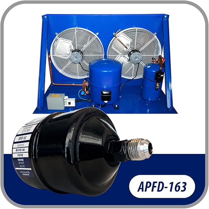 Appli Parts APFD-163 3/8 in Liquid Line Refrigerant AC Filter Drier hvac Refrigeration 163 SAE Flare connection universal unidirectional 7in long 3in wide