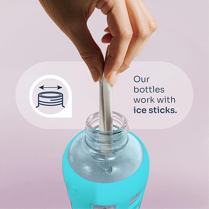 purifyou 40oz / 32oz / 22oz / 12oz Borosilicate Glass Water Bottle with Time & Volume Markers, Silicone Sleeve, Stainless Steel Lid | Reusable Glass Bottle for Water & Juice (12oz Aqua Blue)