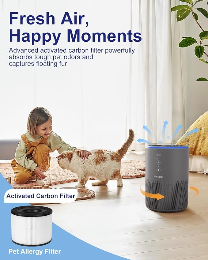 Air Purifiers for Home Large Room up to 1274-ft², Pet Hair Allergy, HEPA 3-in-1 air purifier,Low Power High Torque Motor, Sleep Mode, Removes Smoke,and Odor Pollutants.Airfresh-300（ Iron Grey）