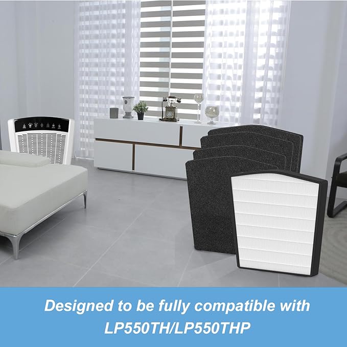 Replacement Filter LP-HF550P Compatible with Live-Pure Bali Series LP550TH LP550THP Air Cleaner Purifier Filtration, 1 Pack HEPA Filter + 4 Pack Carbon Filter