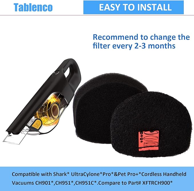 for Shark Cordless Handheld Vacuum UltraCyclone Pet Pro Plus Replacement Foam Felt Filters, Compatible with Shark CH901 CH950 CH951 CH951C CH900WM XL Dust Cup Filter, Part #XFTRCH900 2 Pack