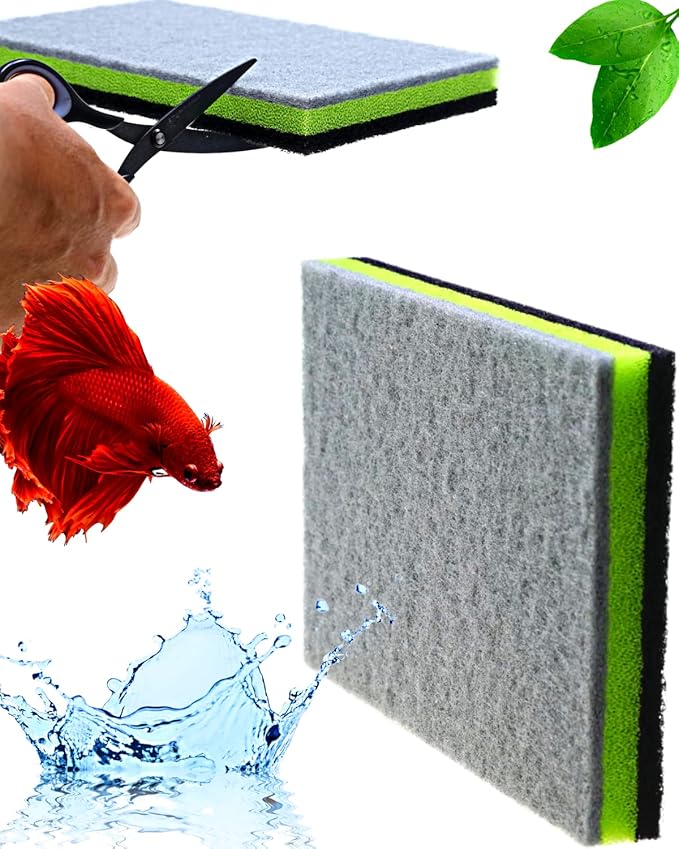 CORISRX 3IN1 Aquarium Filter Sponge Foam Pads - Filter Media for 20 Gallon Betta Fish Tank Supplies, Brine Shrimp Coarse Sponge Bio Filter Sheet - Filter Sponge Accessories (Plus Activated Carbon)